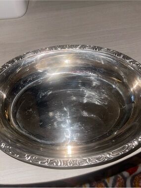 Vintage Oval Silver-Plated Serving Dish with Ornate Rim And Handles Bridgerton